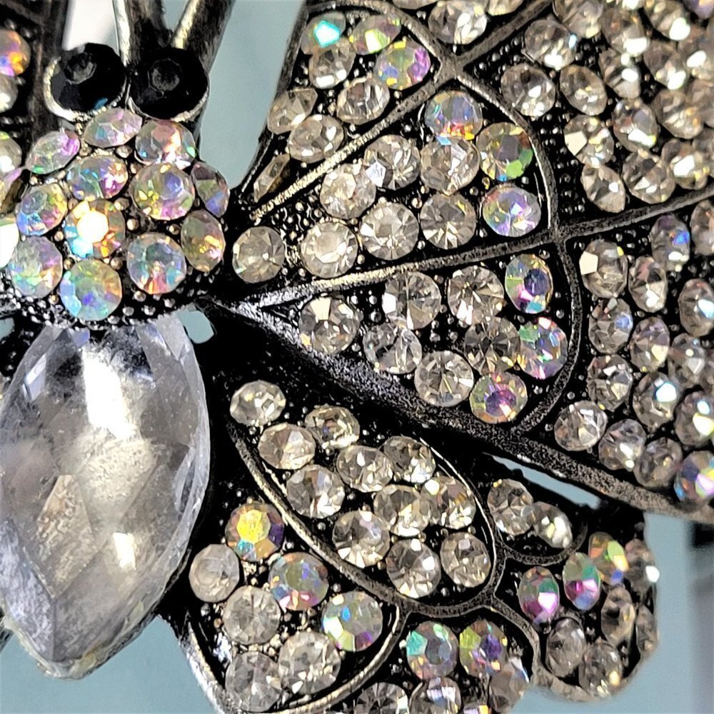 Large Rhinestone Butterfly Hinged Cuff Bracelet - Picture 10 of 14